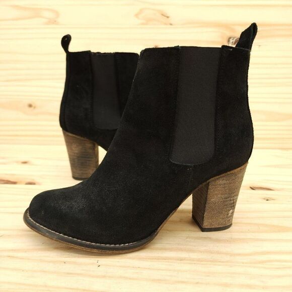 Firth Womens Heeled Chelsea Boots Sz 8 39 Black Suede Chic Preppy Western Bootie - Picture 1 of 9